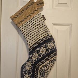 2 Nordic Knit Holiday Stockings - Blue and Cream